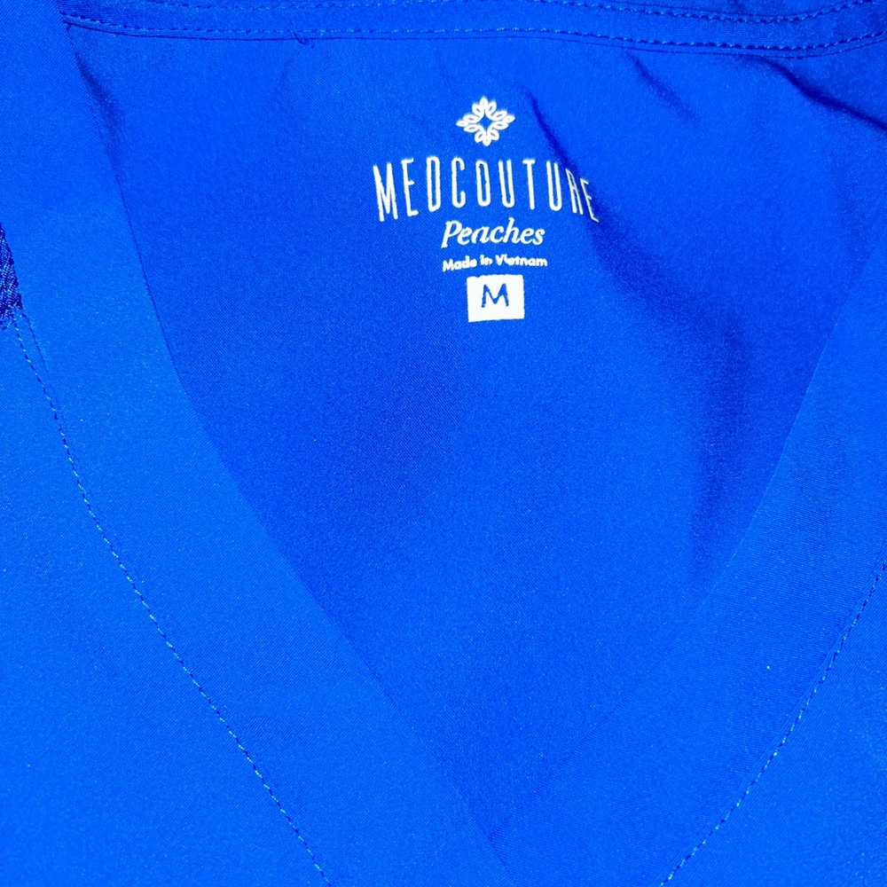Med Couture Peaches Royal Blue Scrub Top and Pants Set - Picture 13 of 14